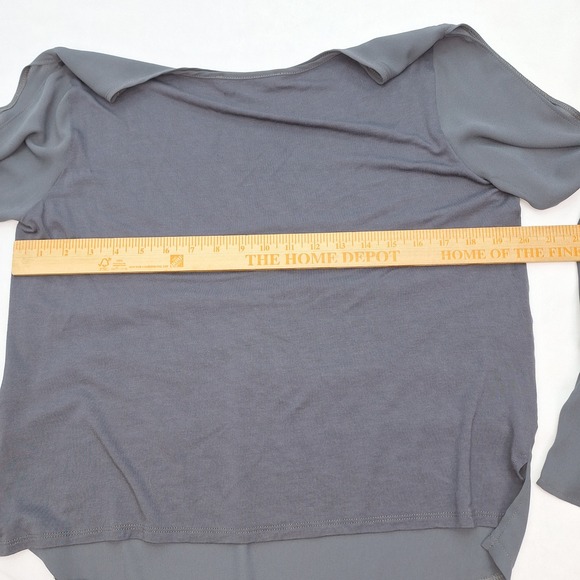 LOFT Blouse Womens Medium‎ Gray Flowy Long Split Sleeve Tie Cuff - Picture 4 of 7